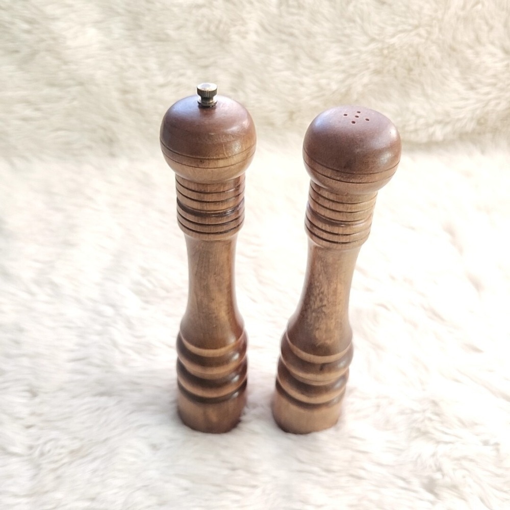Vintage MCM Tall Wood Salt & Pepper Peppermill Shaker Grinder 10"